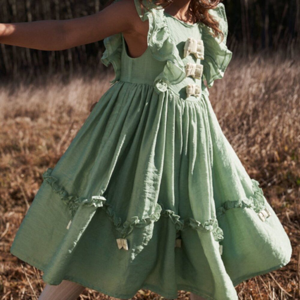 NWT Rare Mini Boden Csarite Green Organza Bow Party Dress Size 5-6Y
